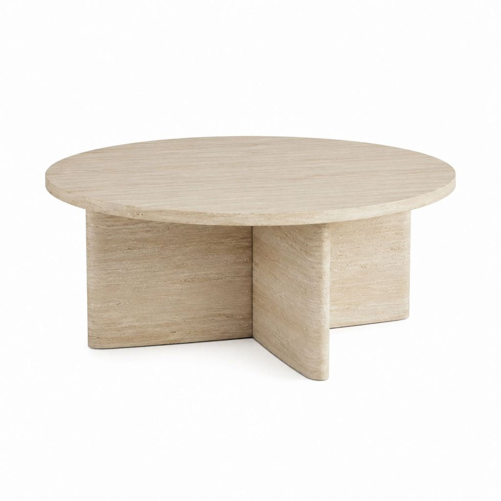 Tavolino da caffè rotondo beige in travertino 90 x 90 x 40 cm