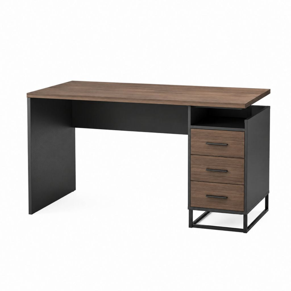 Scrivania da ufficio con cassettiera 3 cassetti noce e nero in truciolare melaminico rettangolare 120 x 60 x 75 cm