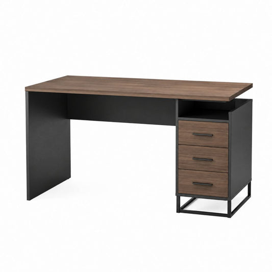 Scrivania da ufficio con cassettiera 3 cassetti noce e nero in truciolare melaminico rettangolare 120 x 60 x 75 cm