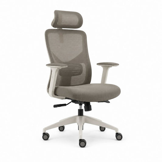 Sedia da ufficio ergonomica grigia in rete di poliestere con poggiatesta e ruote 65 x 65 x 120-130 cm