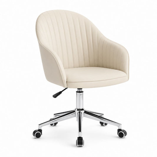 Sedia da ufficio girevole avorio in pelle sintetica PU con braccioli 60 x 60 x 86-96 cm