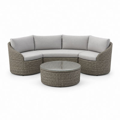 Set divano da giardino 3 posti con tavolino grigio in polyrattan PE curvo 230 x 100 x 78 cm