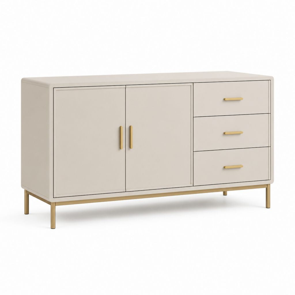 Cassettiera bassa rettangolare beige in MDF con 3 cassetti e 2 ante 120 x 40 x 80 cm