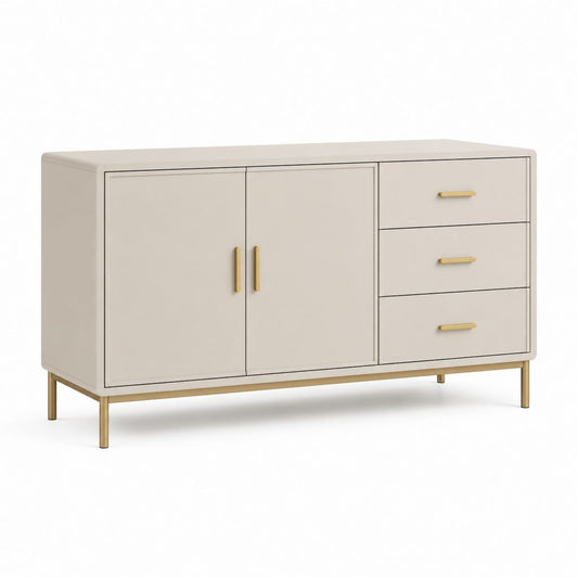 Cassettiera bassa rettangolare beige in MDF con 3 cassetti e 2 ante 120 x 40 x 80 cm
