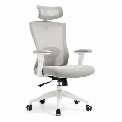 Sedia da ufficio ergonomica grigio chiaro in rete di poliestere con poggiatesta 64 x 64 x 116-126 cm