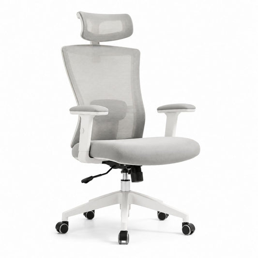 Sedia da ufficio ergonomica grigio chiaro in rete di poliestere con poggiatesta 64 x 64 x 116-126 cm