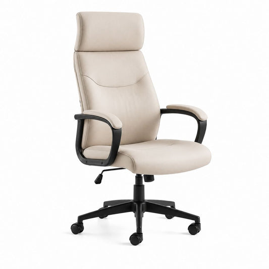 Sedia da ufficio girevole beige in pelle sintetica PU con schienale alto 67 x 70 x 118-128 cm