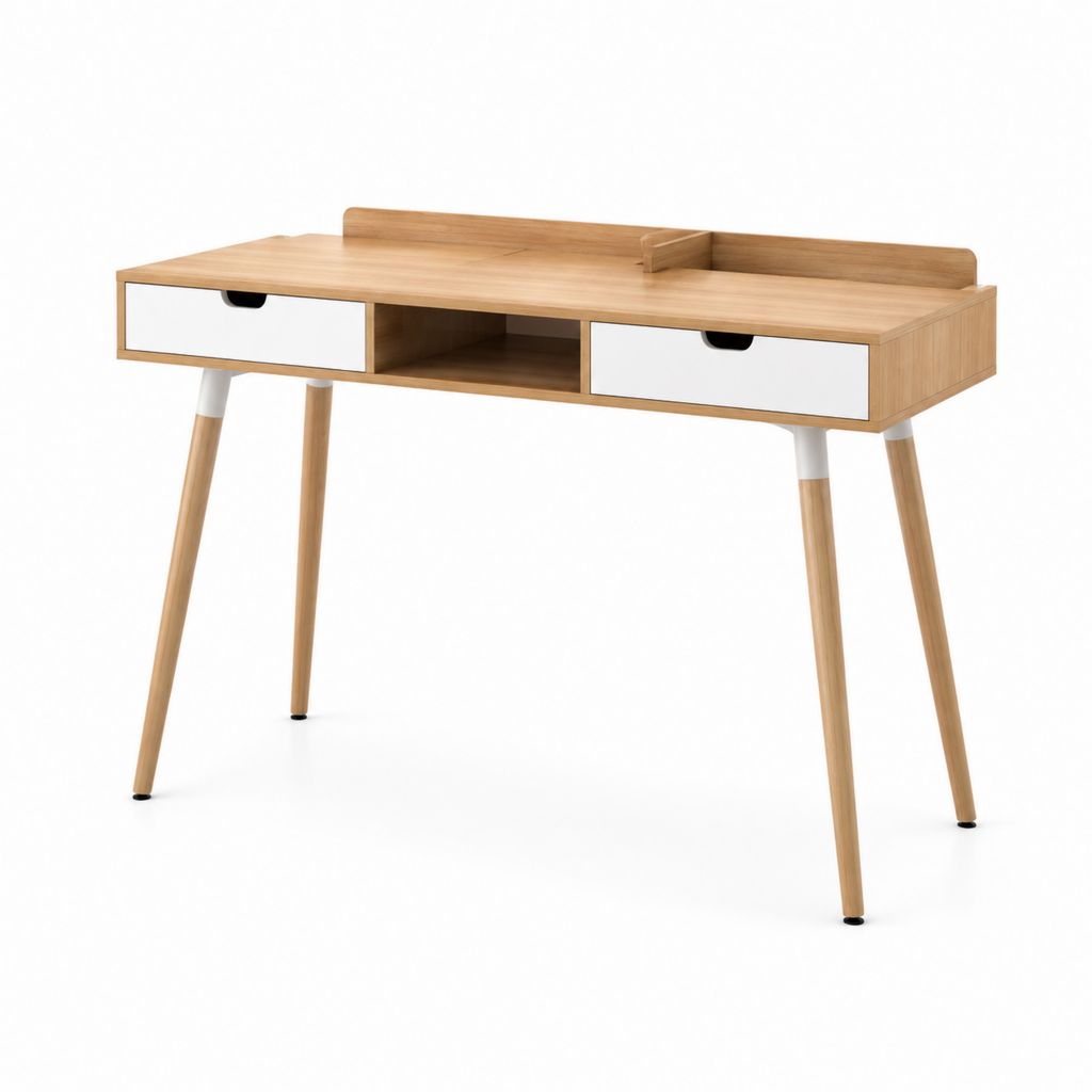 Scrivania con cassetti bianco e bambù in MDF impiallacciato 120 x 60 x 85 cm