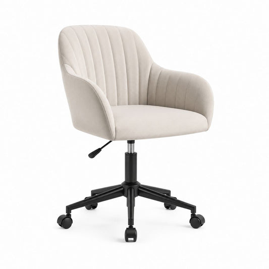 Sedia da ufficio girevole beige in velluto di poliestere con braccioli 60 x 62 x 86-96 cm