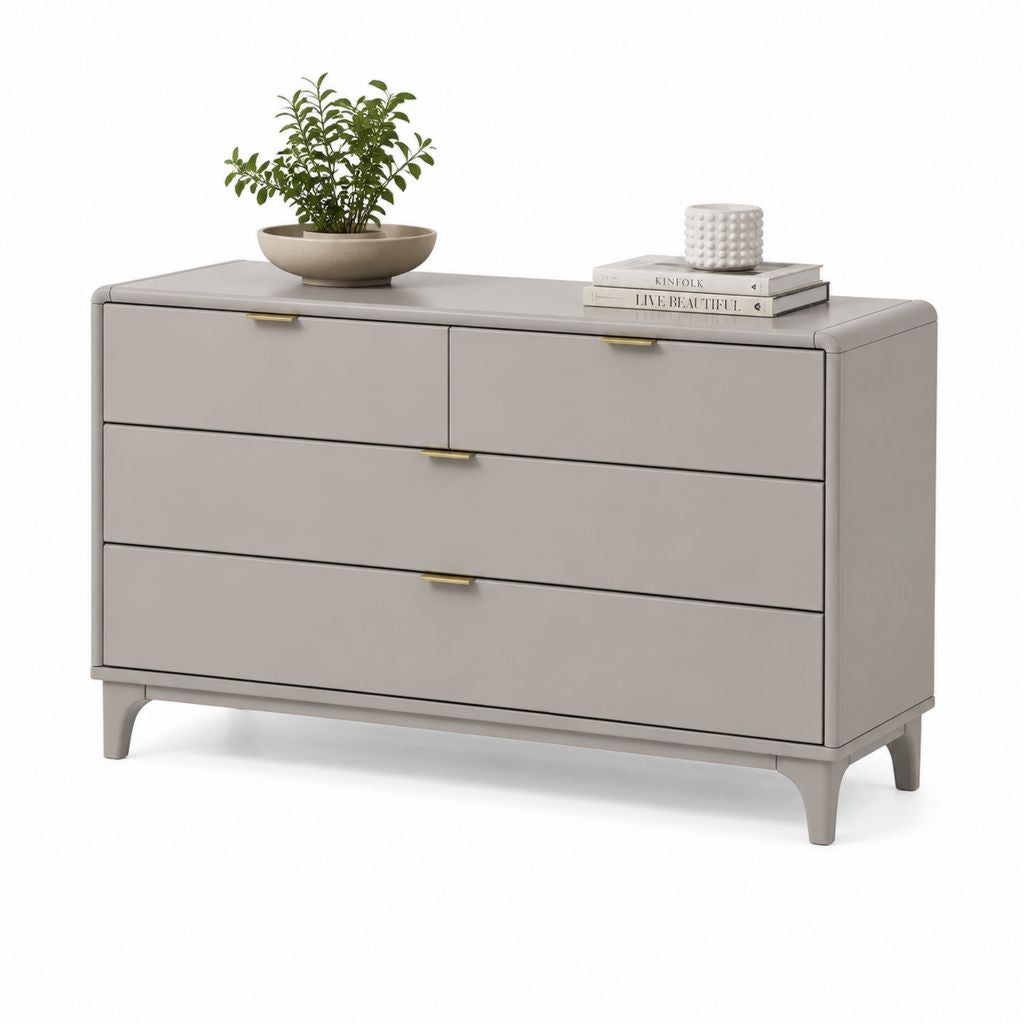 Cassettiera bassa 4 cassetti tortora in MDF rettangolare 140 x 45 x 85 cm
