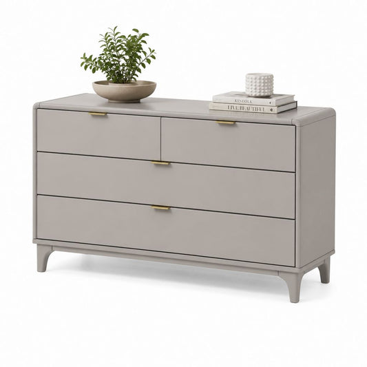 Cassettiera bassa 4 cassetti tortora in MDF rettangolare 140 x 45 x 85 cm