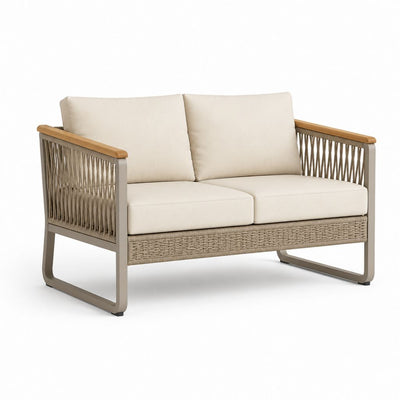 Divano da giardino 2 posti beige in alluminio e corda intrecciata 132 x 78 x 78 cm
