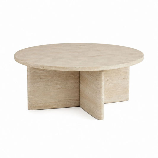 Tavolino da caffè rotondo beige in travertino 90 x 90 x 40 cm